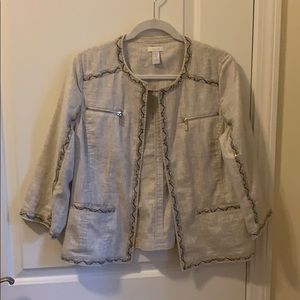 linen jacket. Snakeskin trim detail. Size 1